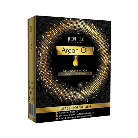 Revuele Argan Oil kazeta, Day cream 50 ml + Eye contour elixir revitalizing 25 ml + Hand & nail cream-serum 50 ml