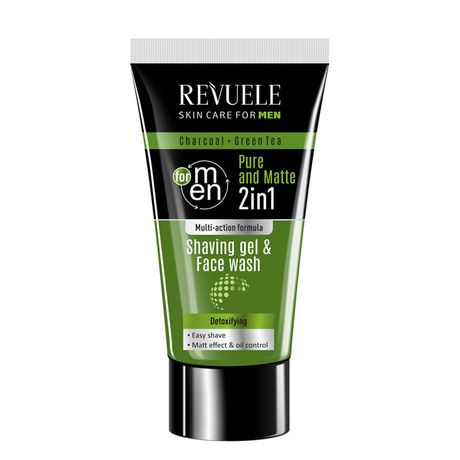Revuele Men Care gél 180 ml, Charcoal and Green Tea 2in1 Shaving Gel and Face Wash